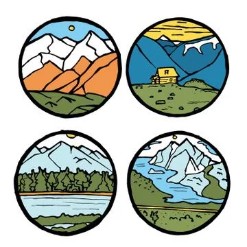 Mountain landscape icon set. Illustrazione stock
