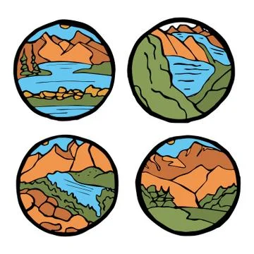 Mountain landscape icon set. Stock Illustration