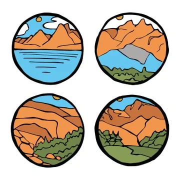 Mountain landscape icon set. Stock Illustration