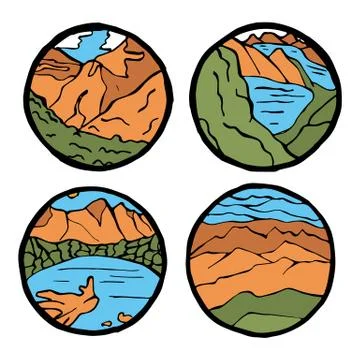 Mountain landscape icon set. Stock Illustration