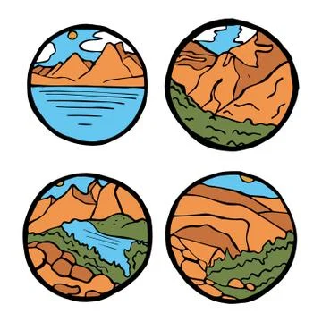 Mountain landscape icon set. Stock Illustration
