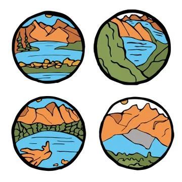 Mountain landscape icon set. Stock Illustration