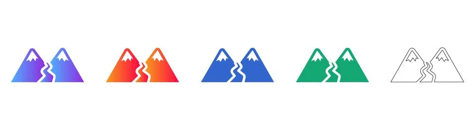 Mountain landscape icons with river in gradient and outline styles Ilustração Stock