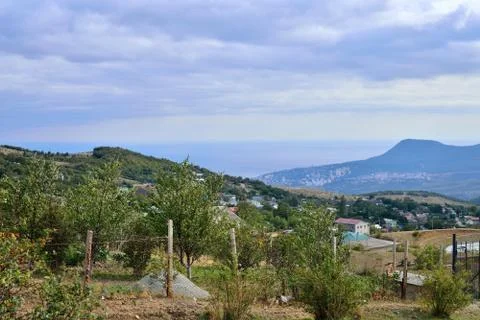 Mountain landscape with a kind on Alushtu Stock Photos