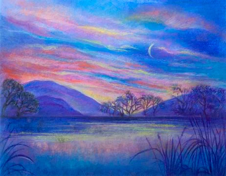 Mountain landscape with lake Stock Illustration