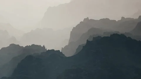 Mountain landscape with layers of hills in soft light at dawn Stock Footage 340018658