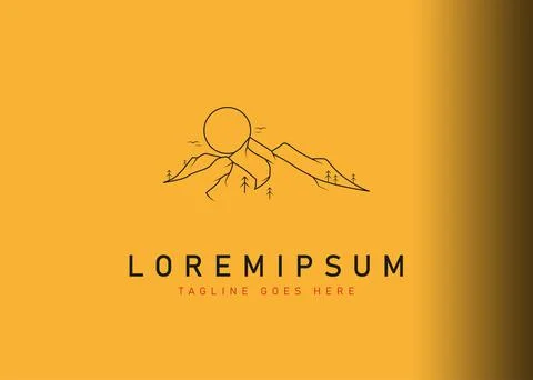 Mountain landscape logo design. Vector illustration of mountain shape with su 스톡 일러스트