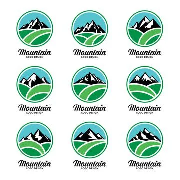 Mountain Landscape Logo Design Vector Set Stock Illustration