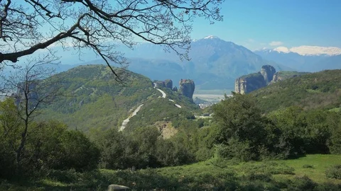 Mountain landscape of Meteora, Greece. Steadicam shot Stock Footage 106974591