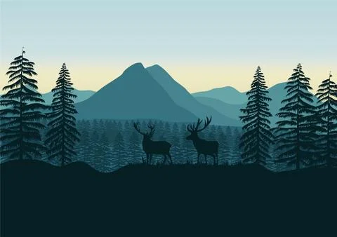 Mountain landscape with moose vector Stock Illustration
