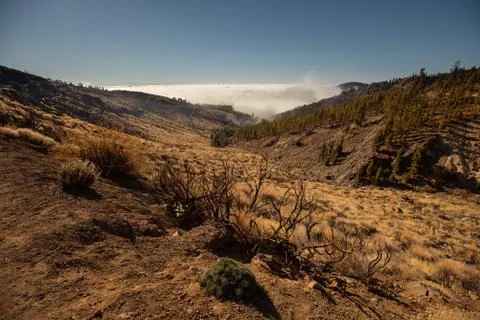 Mountain landscape, mountains above the clouds, Tenerife Island, Spain Stock Photos