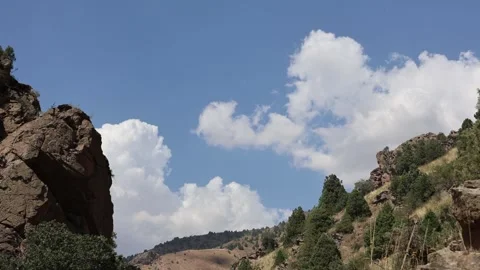 Mountain Landscape with Moving Clouds Under Blue Sky – Scenic Nature Timelapse Stock Footage 344731643
