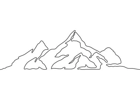 Mountain landscape, one continuous line art drawing. Chain of mountain, hill Stock Illustration