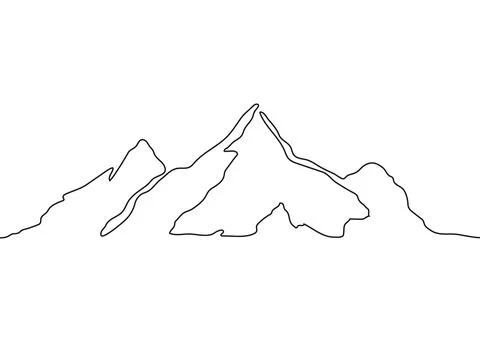 Mountain landscape, one continuous line art drawing. Chain of mountain, hill Stock Illustration