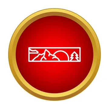 Mountain landscape outline icon representing nature adventure 库存插图