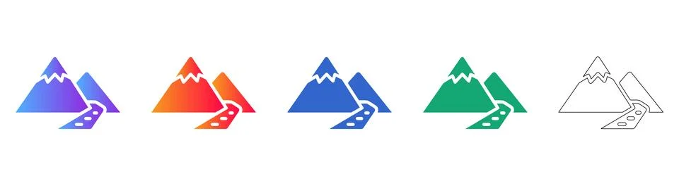 Mountain Landscape Path Icon Set Stock Illustration