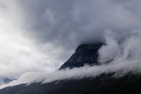 Mountain landscape. rain clouds over the mountain. bad weather in the mountai Stock Photos