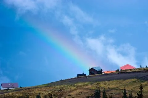 Mountain landscape with a rainbow Stock-Fotos