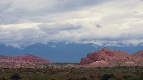 Mountain Landscape With Red Rocks In Overcast Weather Stock Footage 168057509