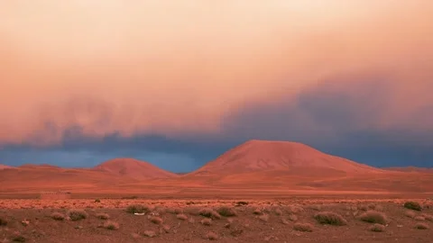 Mountain Landscape With Red Soil At Sunset And Illuminated Clouds Stock Footage 170626374