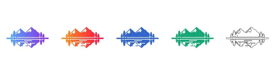 Mountain Landscape Reflection Graphic Set Stock-Illustration