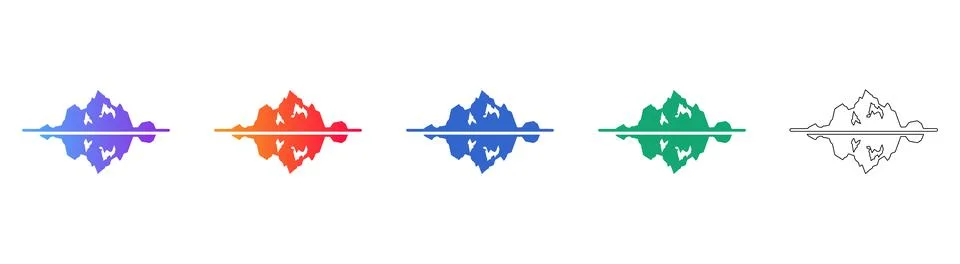 Mountain Landscape Reflection Icon Set Stock Illustration
