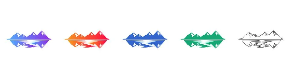 Mountain Landscape Reflection Icon Set with Gradient Hues イラスト素材
