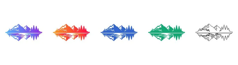 Mountain Landscape Reflections Gradient Icon Set Stock-Illustration