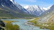 Mountain Landscape With River In Altai, Zoom, 4K Stock Footage