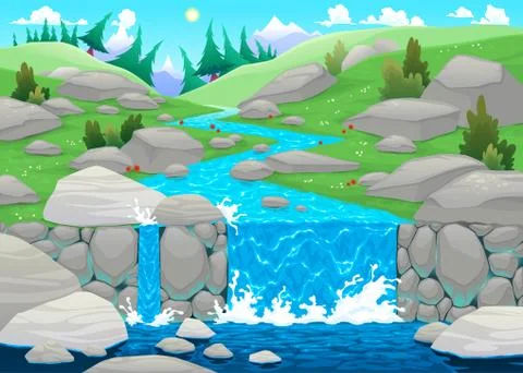 Mountain landscape with river. Stock-Illustration