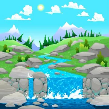 Mountain landscape with river. Stock Illustration
