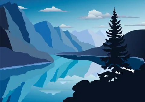 Mountain  landscape. River in the mountains. Stock Illustration