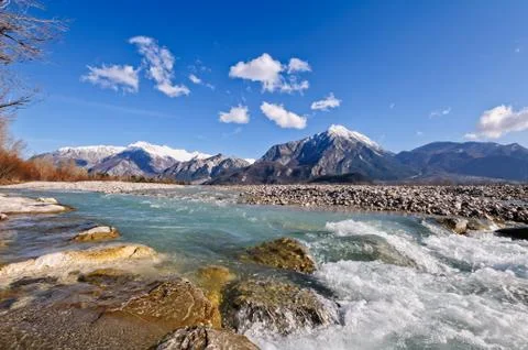 Mountain landscape with river. Stock Photos