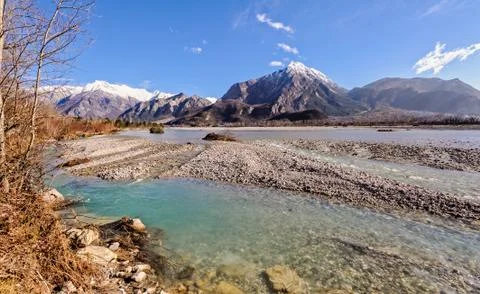 Mountain landscape with river. Stock Photos