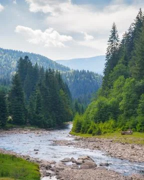 Mountain landscape with river Stock Photos