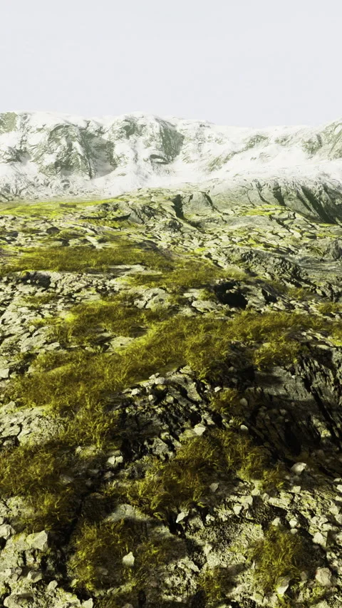 Mountain landscape with rocky terrain and grassy patches in daylight Stock Footage 336026041