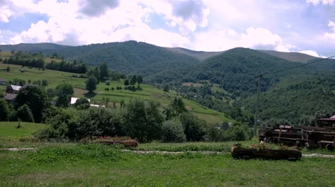 Mountain Landscape, Running Clouds With Mountain and Trees and River, Timelapse Stock Footage 65411872