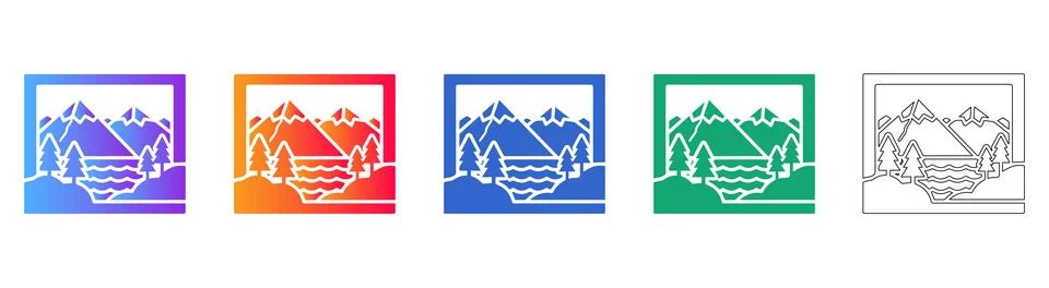 Mountain Landscape Scenic View Frame Icon Set Stock Illustration