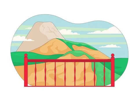Mountain landscape with scenic viewpoint 2D vector illustration Stock Illustration