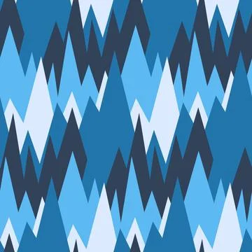 Mountain landscape seamless pattern, blue white monochrome art background for Stock Illustration