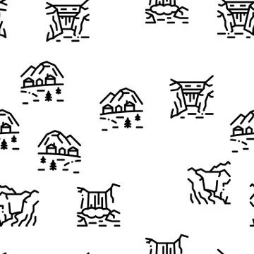 Mountain Landscape Seamless Pattern Vector Stock Illustration