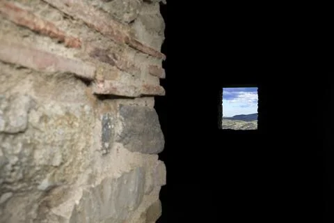 Mountain landscape seen through a window Stock-Fotos