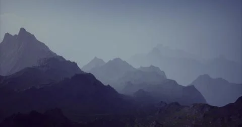 Mountain landscape showcasing layers of peaks in soft light conditions Stock Illustration