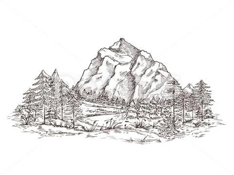 Mountains, Nature, Drawing, Sketch, Line Art, Artwork, png | PNGWing