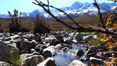 Mountain landscape with small river Видео 89661735