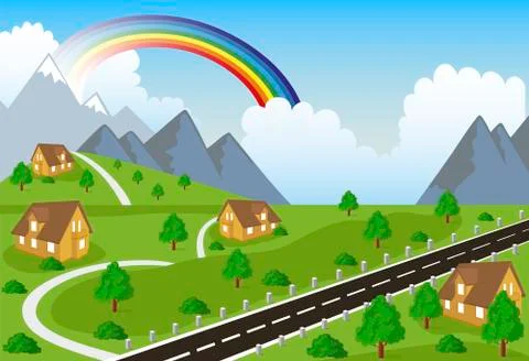 Mountain landscape with small town Stock Illustration