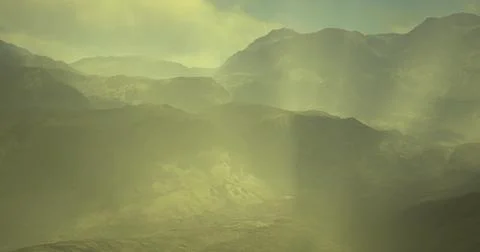 Mountain landscape with soft light creating an ethereal atmosphere Stock Illustration