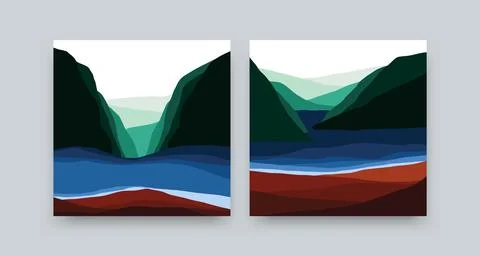 Mountain landscape square posters. Abstract contemporary nature background Stock Illustration