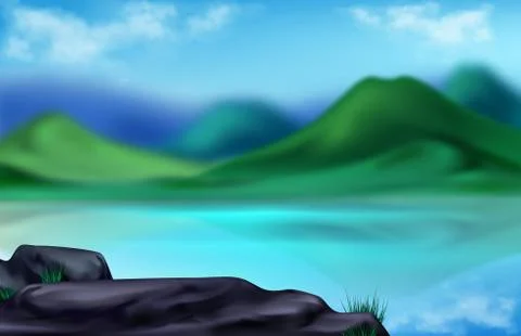 Mountain landscape, summer blurred background Иллюстрация