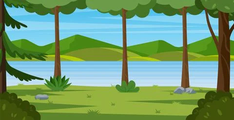 Mountain landscape with summer forest Ilustración de archivo
